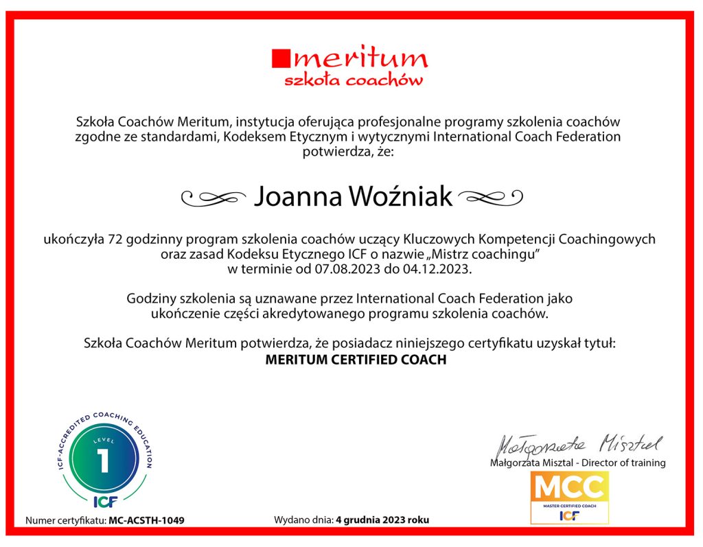 Joanna Woźniak Coach Szkoły Meritum