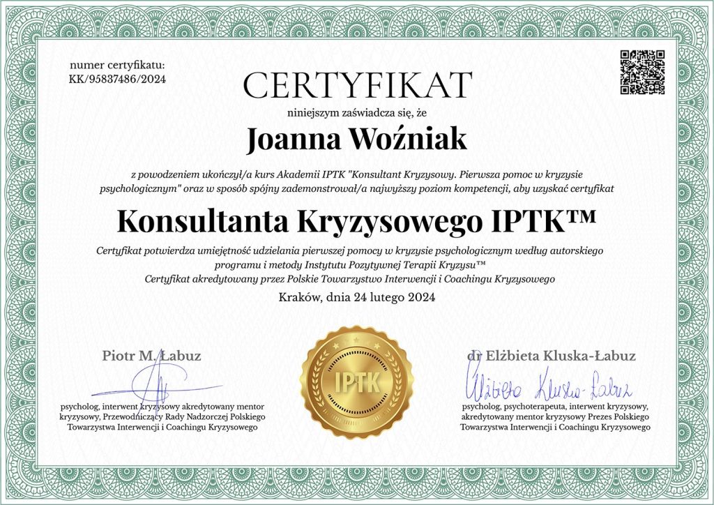 Joanna Wozniak Konsultant Kryzysowy IPTK